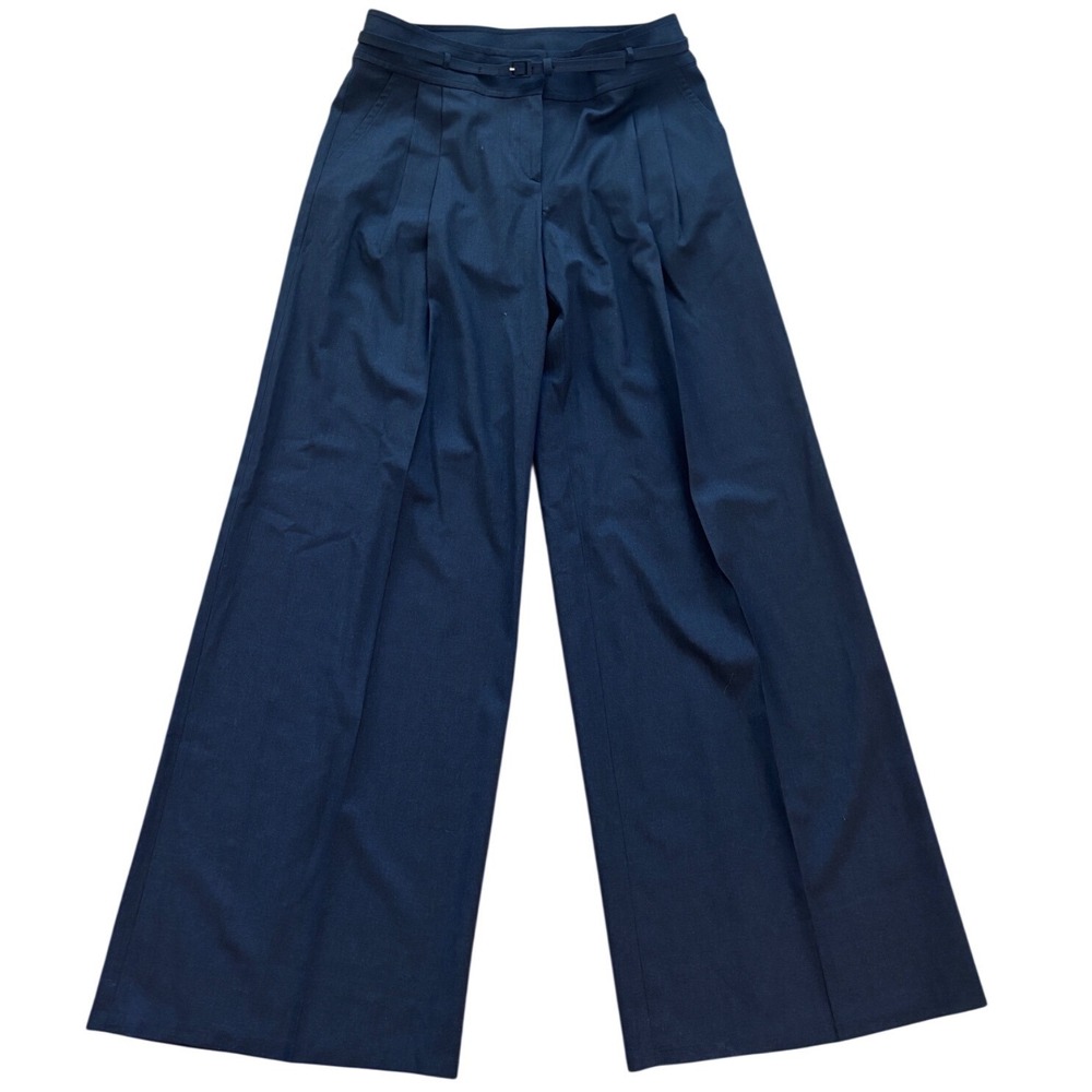 St. John Womens Charcoal Gray Pleated Wide Leg Belted Trousers Pants Size 10